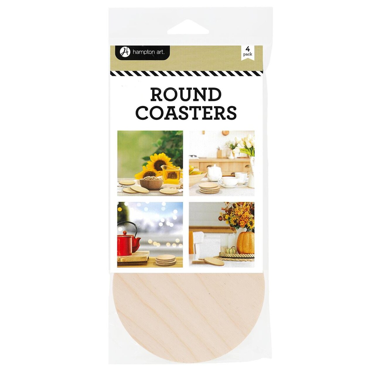 Hampton Art Coasters Round 6Mm 4Pc, Wood Coasters, Wooden Coasters, Wood Coaster Blanks, Diy Blank Coasters For Crafts, Wood, For Crafts